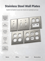 Plaque murale double 2 modules en acier inoxydable 430, prise duplex décorative, GFCI, norme NEC, pour usage intérieur commercial, OEM