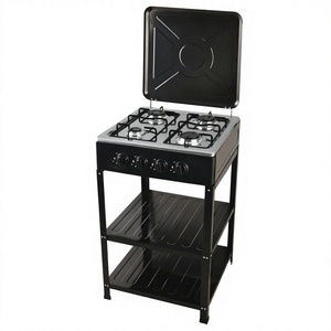 เตาแก๊ส 4 หัว พร้อมขาตั้งและชั้นวางของ โครงเหล็กสีดำ พร้อมฝาปิด - Product Image 1