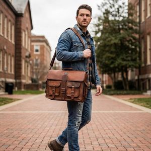 Kiran Overseas Cuero Leather <b>Messenger</b> <b>Bag</b> <b>for</b> <b>Men</b> 18 Inch Laptop Full Grain Genuine Leather Zipper Closure Crossbody Shoulder - Product Image 2