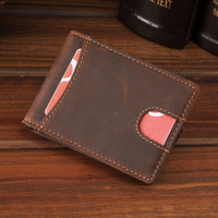 Dompet Kartu Pria RFID Anti-pencurian dengan Penutup Terbuka, Panjang Pendek, Kulit Asli dengan Klip untuk Kartu Dolar AS.
