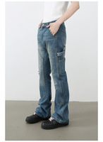 Jean déchiré délavé micro-évasé pour homme, style rétro américain, coupe droite ample, pantalon en denim décontracté, ambiance bûcheron, tendance