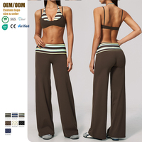 Ensemble de sport et yoga pour femme : Crop top dos nu à col carré et pantalon large taille haute à taille repliable