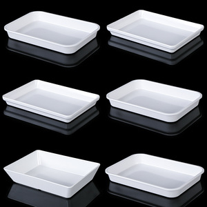 Melamine Rectangular <b>Trays</b> 6 Pack White Serving Platters For Food Display Hotel Restaurant Use - Product Image 1