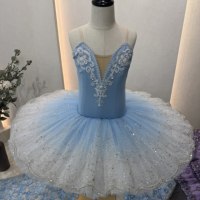 Gaun Tutu Balet Swan Lake untuk Anak Perempuan, Tutu Pancake Profesional dengan Renda & Aplikasi Bunga, Kostum Tari Anak untuk Rekaman