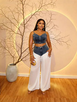 Ensemble deux pièces pour femmes, haut de plage sexy, pantalon en mousseline de soie de style cowboy, tenues d'été