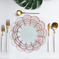 Assiettes de Présentation Vintage à Bord Festonné Motif Floral Vert Rose Bleu Lavande pour Mariage – Vaisselle et Plats de Service
