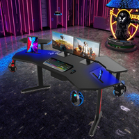 Table de jeu PC moderne de 180cm en gros avec lumières LED noir tapis de bureau pour ordinateur portable gestion des câbles en métal bureau d'angle