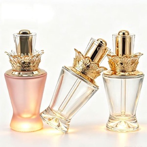 Botella de Vidrio Cónica de Lujo de 30 ml con Tapón Cuentagotas Acrílico de Loto, Botella de Perfume de Vidrio con Forma de Flor de 1 Onza, Botellas Elegantes para Aceites Esenciales - Product Image 3