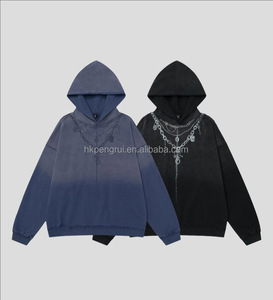 Nueva colección Otoño-Invierno 430g Spray Horse Chestnut Wash Diseño de flecos desgastado por el agua Marca de moda Sudadera con capucha para hombres - Product Image 3