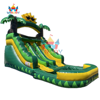 Toboggan aquatique gonflable écologique en PVC Tropical Sun Palm - Double piste pour enfants, parc aquatique d'été pour jardin, idéal pour les fêtes en plein air