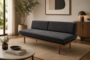 Sofá Cama de Dos Plazas de Estilo Moderno con Respaldo Dividido, Tapicería de Tela, Patas de Madera, Diseño sin Brazos para Sala de Estar - Product Image 6