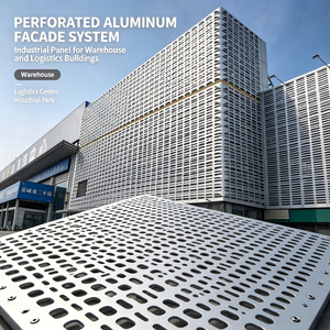 Système de façade en aluminium perforé, panneau de revêtement mural extérieur profondément perforé pour entrepôt et bâtiment logistique - Product Image 1