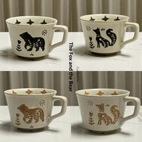 Tasse à café en céramique vintage gaufrée motif animal (ours, renard) marbrée, tasse à thé faite à la main, vente en gros, personnalisable