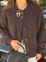 Lässige, schlichte, langärmelige Winter-Strickjacke mit Knöpfen, flach gestrickt, knitterfrei und pillingfrei für Damen