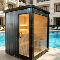 Poêle de sauna électrique en cèdre rouge pour 2 personnes, design panoramique moderne, construction en bois massif, panneau de commande, chauffage de douche