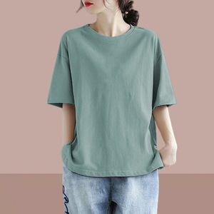 Women's Loose Short Sleeve T-Shirt Solid Color Breathable Jersey Plus Size Casual Top - Product Image 4