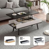 Table basse en bois moderne à grand compartiment de rangement caché, étagère ouverte, design anti-pincement, levage silencieux, vente chaude