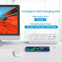 Regleta de alimentación industrial de sobremesa del Reino Unido con interruptor, 3 tomas de 10A, 1 puerto USB, para uso hospitalario, montaje en borde de escritorio, con abrazadera de aleación de aluminio