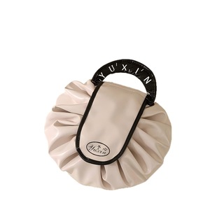 Cosmetic <b>Bag</b> Large Capacity PU Material <b>String</b> Closure Travel Makeup Organizer - Product Image 3