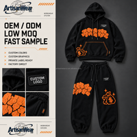 Ensemble sweat à capuche et jogging noir personnalisé pour homme avec imprimé contrastant orange et cordon de serrage, style streetwear OEM ODM