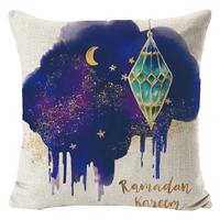 Housse de coussin décorative Ramadan Kareem, motif islamique, Coran, lune dorée, fournitures pour l'Aïd al-Adha, textiles pour la maison et l'hôtel, 100% coton