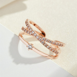 Copper Rose <b>Gold</b> Plated Adjustable Open <b>Ring</b> Double Cross Layer Lab Created <b>Cubic</b> <b>Zirconia</b> Stackable Trendy Geometric <b>Ring</b> - Product Image 5