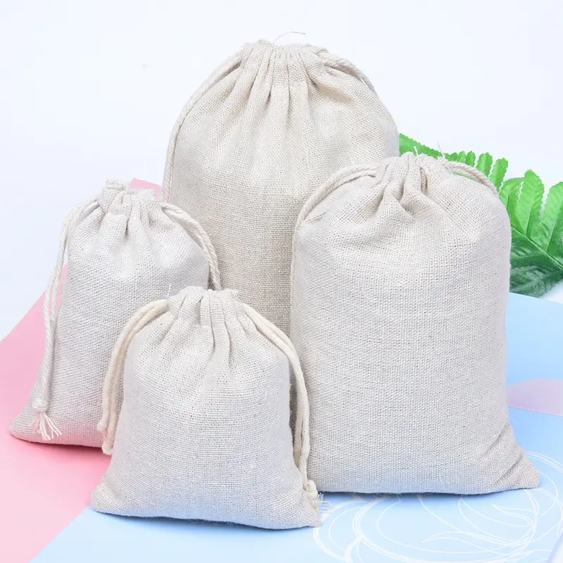 Có Thể Tái Chế Tùy Chỉnh Linen Bông Dây Kéo Quà Tặng Túi Thời Trang Có Thể Gập Lại Túi Tàu Sân Bay Túi Với Sợi Dây Thừng Xử Lý