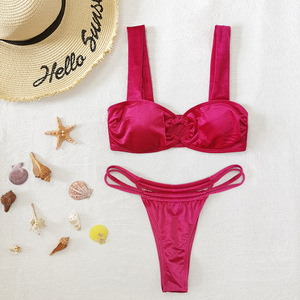 Conjunto de Bikini de Dos Piezas de Tela de Terciopelo Rosa, Sexy, de Diseño, con Decoración de <span class=keywords><strong>Aros</strong></span>, de Alta Calidad, para <span class=keywords><strong>Mujer</strong></span> - Product Image 5