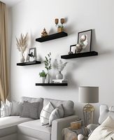 Étagères murales flottantes en bois, étagères murales en bois pour chambre à coucher, lot de 6 noires de 17 pouces