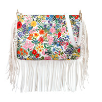 Sacs à bandoulière en cuir souple à pompons, imprimé floral, sacs à main en cuir bohème, sacs à main de style occidental pour femmes, bandoulière avec franges