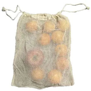 Personalizzare le dimensioni del design bianco cotone con coulisse borsa a rete borse a rete con coulisse per frutta e verdura
