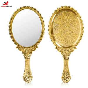 Venta al por Mayor de Espejos de Mano Compactos de Viaje, Estilo Vintage de Lujo, Espejo de Mano Dorado con Asa, GZ RTS, Pedidos Mixtos al por Mayor - Product Image 1