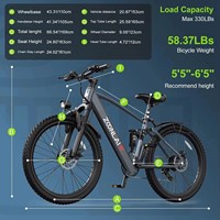 Bicicleta Eléctrica WindChaser 36V 500W, Cuadro de Acero al Carbono de 26 Pulgadas, Batería de 13AH, Frenos de Disco, Bicicleta Urbana