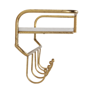 Wall Mounted Storage <b>Shelf</b> with <b>Hooks</b> Metal and Wood Design for Living Room Hanging Organizer Rectangular - Product Image 3