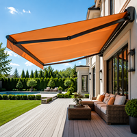 Auvent rétractable motorisé en acrylique, luxe, imperméable, protection UV, cassette intégrale en aluminium, pare-soleil pour patio, télécommande, LED CE