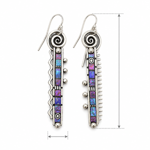 Orecchini Pendenti Lunghi Vintage con Motivo Arcobaleno Astratto, Orecchini a Goccia Zigzag Blu e Viola per Donne - Product Image 5