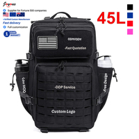 Sac à dos tactique imperméable 45L avec porte-bouteille, grand patch Velcro Molle pour la randonnée et le camping