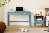 Vente en gros d'usine de commode double à 6 tiroirs avec peinture bleue avec pied en bois massif pour enfants