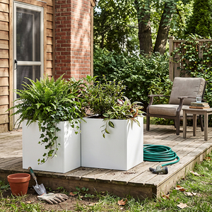 Jardinera cuadrada premium de acero galvanizado blanco, moderna, para patio, maceta para proyectos de paisajismo - Product Image 1