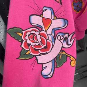 Hoodie zippé rose graphique coupe boxy en molleton épais de coton, impression DTG, streetwear unisexe, fabricant de sweats imprimés - Product Image 4