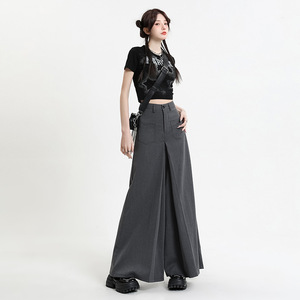 <span class=keywords><strong>Pantaloni</strong></span> <span class=keywords><strong>Larghi</strong></span> <span class=keywords><strong>Grigi</strong></span> in Stile Americano con Perline, in Poliestere e Viscosa, Nuovi <span class=keywords><strong>Pantaloni</strong></span> Dritti e Morbidi per Donna - Product Image 2