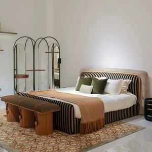 Italian Style Color Block <b>Double</b> <b>Bed</b> for Cloud <b>Bed</b> Postmodern Minimalist Black <b>White</b> Striped Villa Bedroom Custom Guangdong Colo - Product Image 3