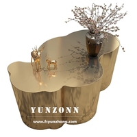 Table basse YunZonn moderne en acier inoxydable doré, style irrégulier, pour salon, salle à manger, hôtels, villas, appartements