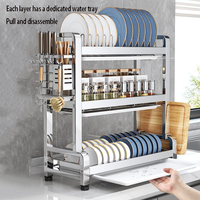 SANIPRO Égouttoir de rangement moderne multifonctionnel à trois niveaux en acier inoxydable pour bols et assiettes, meuble pour vaisselle