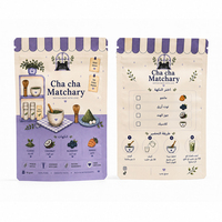 Sachets Mylar personnalisés mats de petite taille, résistants à l'humidité, avec fermeture éclair, à fond plat, avec design de marque propre pour poudre de matcha et aliments