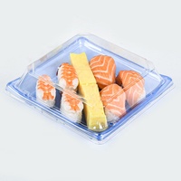 Barquettes rectangulaires bleues pour sushis à emporter, en plastique PET recyclable et écologique, avec couvercle