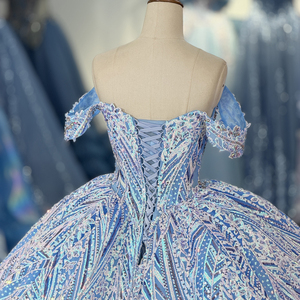 Robes de Quinceañera scintillantes bleu ciel Dy8525, dentelle et perles, robe de bal formelle pour anniversaire, Vestidos De 15 Anos, robe Jancember - Product Image 6
