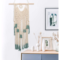 Tapisserie murale verticale en coton macramé, style bohème tissé vert et beige, écologique, pour anniversaire