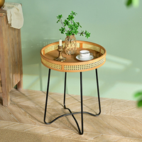 Table basse en bambou et rotin tressé, style campagne française, artisanat naturel, décorative, durable, facile à assembler, pour salon, avec pieds en métal