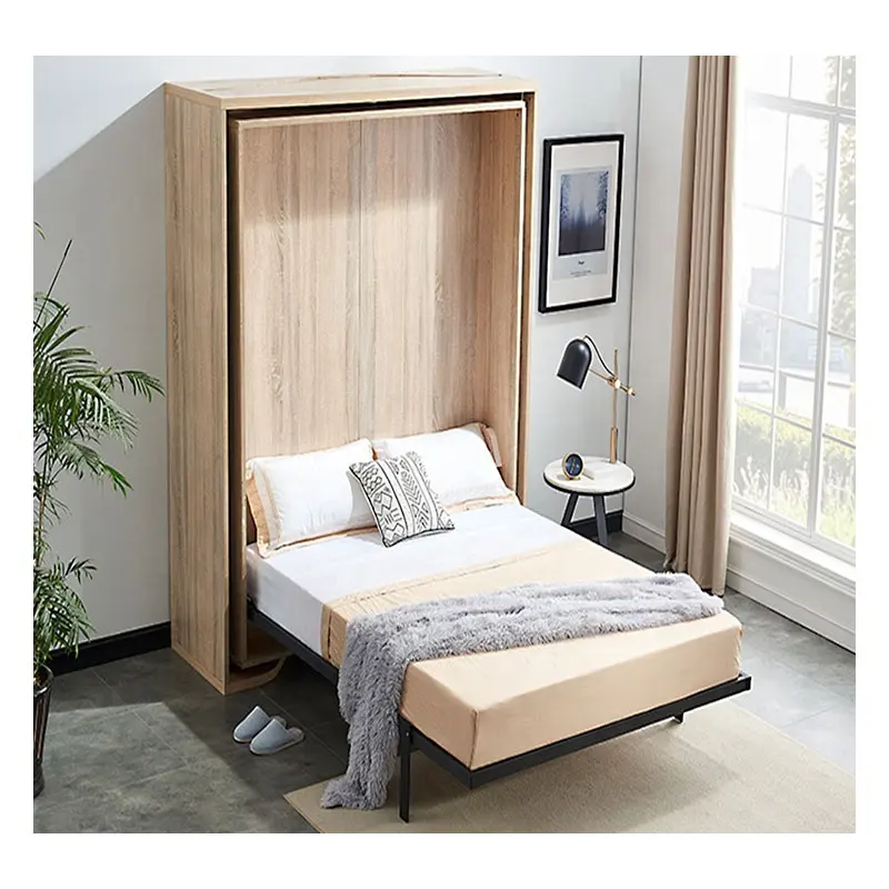 Tempat Tidur Pintu Desain Modern, Tempat Tidur Duri Kayu Padat Multifungsi Tempat Tidur Kamar Tidur Penyimpanan Furnitur Tempat Tidur Lipat